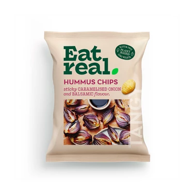 EAT REAL HUMMUS CHIPS KARAMELLIZÁLT HAGYMA ÉS BALZSAMECET